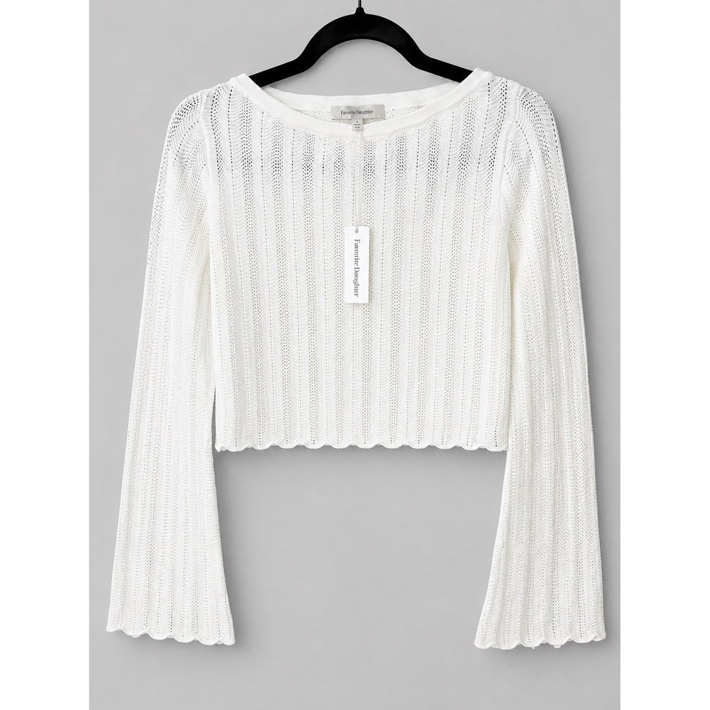 NWT Favorite Daughter The Soft Spoken Top Ivory Pointelle Knit S